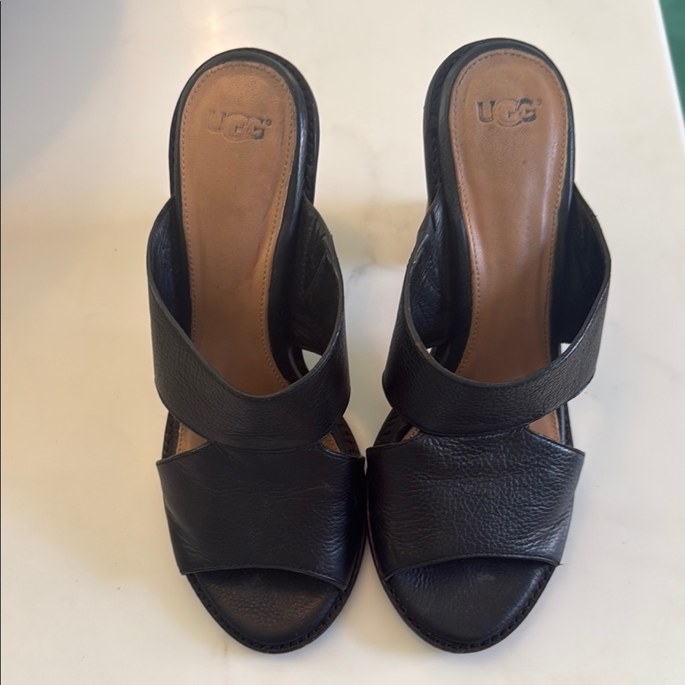 UGG Black Leather Mules for Women